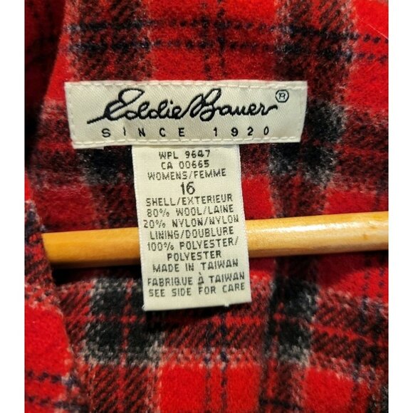 Vtg Eddie Bauer Wool Blend Red Plaid Sleeveless Button Up Dress Sz 16 - Picture 7 of 8